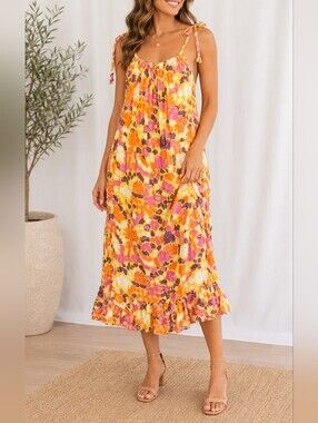 👚 Türkis Otantik Floral Midi Dress NWT Turkish Boutique Boho Tie Strap Sundress